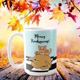 Caneca De Café Cartoon Gato Feliz de Ação de Graças