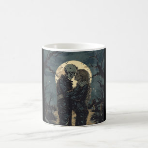 Caneca De Café Cartoon gótico romântico de esqueleto e mulher