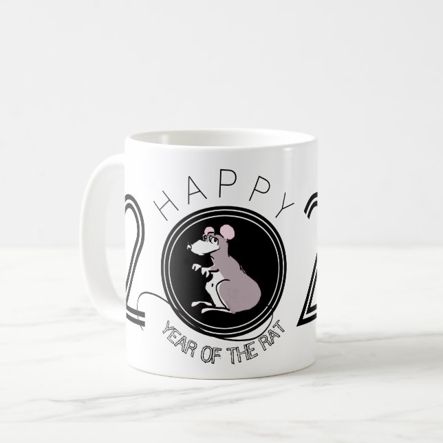 Caneca De Café Cartoon Happy Chinese Rat Ano Novo 2020 (Frente Esquerda)