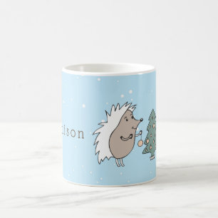 Caneca De Café Cartoon Hedgehog e Árvore Natal