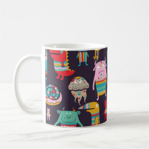 Caneca De Café Cartoon Monstros Engraçados Padrão Invisível
