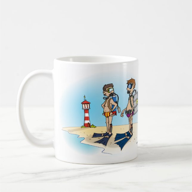 Caneca De Café Cartoon; Op duikvakantie gaan. kaart (Esquerda)