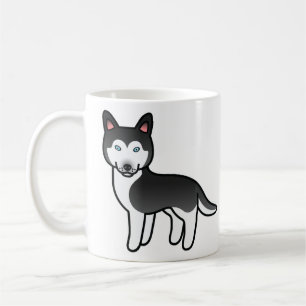 Caneca De Café Cartoon Preto E Branco Cachorro Siberiano