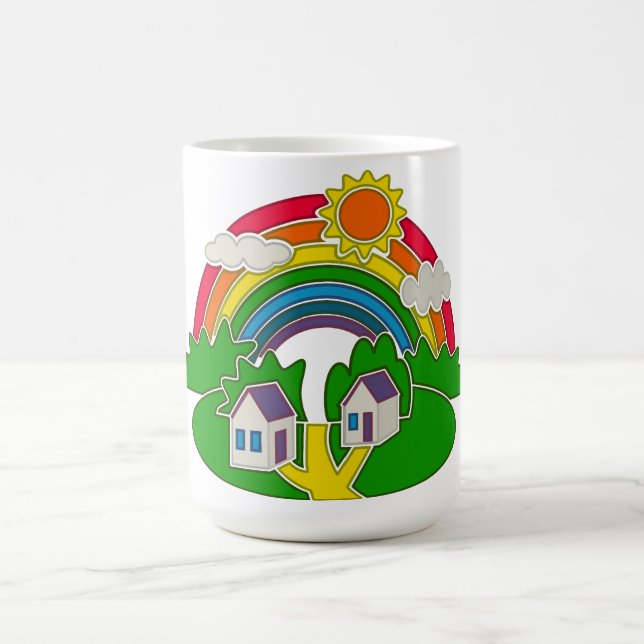 Caneca De Café Cartoon rural com arco-íris e casa de campo (Centro)
