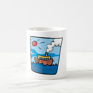 Caneca De Café Cartoon Steamship no Oceano Ondas Arte Náutica