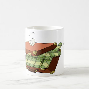 Caneca De Café Cartoon Suitcase Cheio de Money Cash Bundles