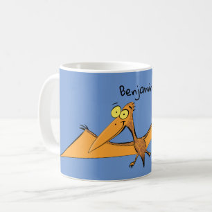 Caneca De Café Cartoon voador de pterodátilo, cor de laranja giro
