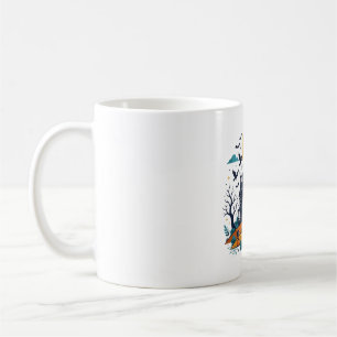 Caneca De Café Casa Assombrada Lua Cheia Morcegos Halloween Assus