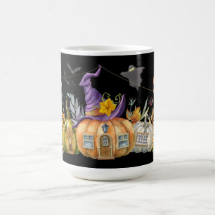 Caneca De Café Casa de Abóbora Assombrada com Fantasma e Morcegos