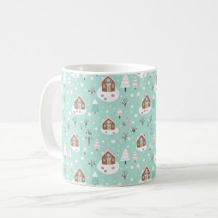 Caneca De Café Casa de biscoito de gengibre fofa. Padrão de Natal