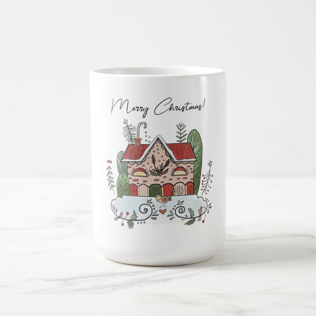 Caneca De Café Casa de Biscoito de Natal Pássaro Inverno  (Centro)