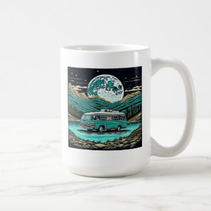 Caneca De Café Casa de Camping Vintage Verde-azulado nas Montanha