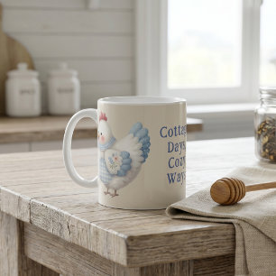 Caneca De Café Casa de Campo Azul Xadrez Galinha Maneiras Aconche