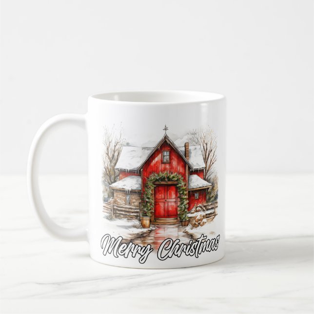 Caneca De Café Casa de Campo Festiva Feliz Natal (Esquerda)