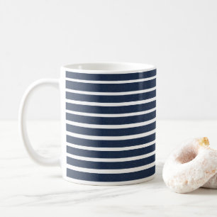 Caneca De Café Casa de Praia com Listra Azul Marinho e Branco