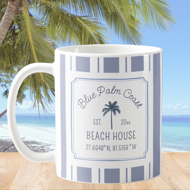 Caneca De Café Casa de Praia Listras Azuis Fazenda Costeira (In situ)