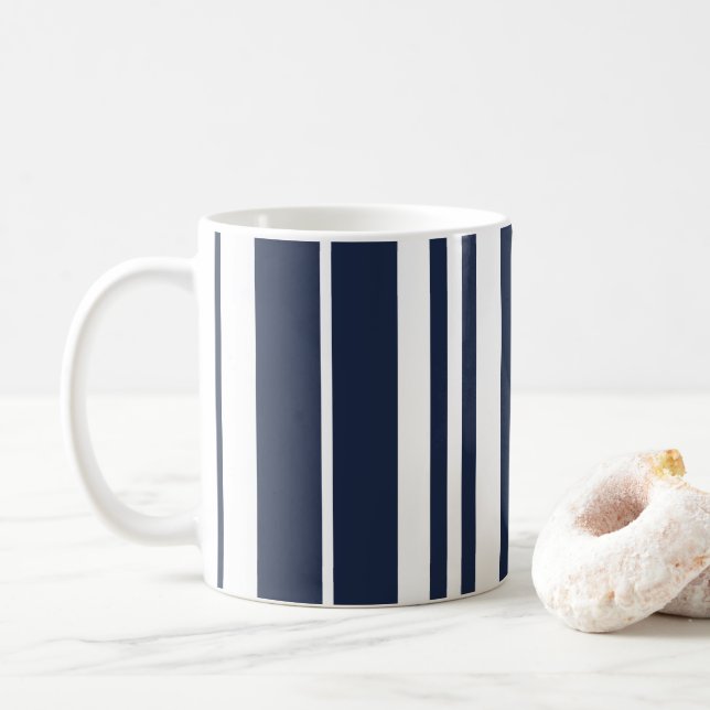Caneca De Café Casa de Praia Listras Brancas Azul Marinho (Com Donut)