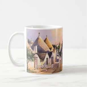 Caneca De Café Casa de Trulli Personalizada Alberobello Aquarela 