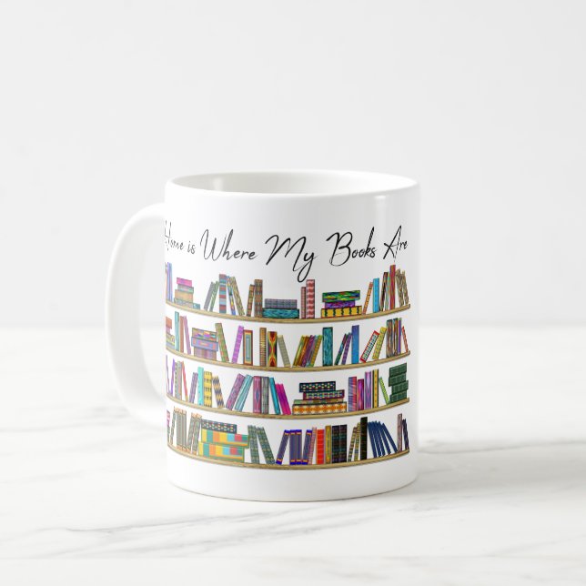 Caneca De Café Casa é onde meus livros estão (Frente Esquerda)