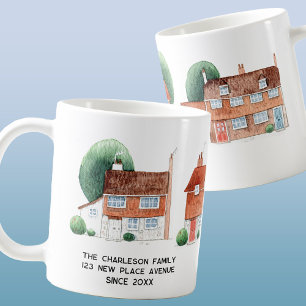 Caneca De Café Casa em Aquarela Personalizada Nova Casa
