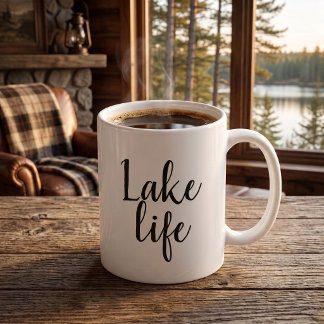 Caneca De Café Casa Lake Life Chic Tipografia Simples