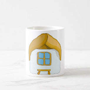 Caneca De Café Casa Pequena de Palha Desenhada à Mão