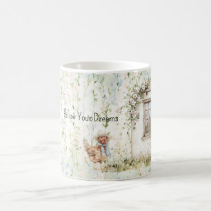 Caneca De Café Casa Romântica de Frango Floral de Janela