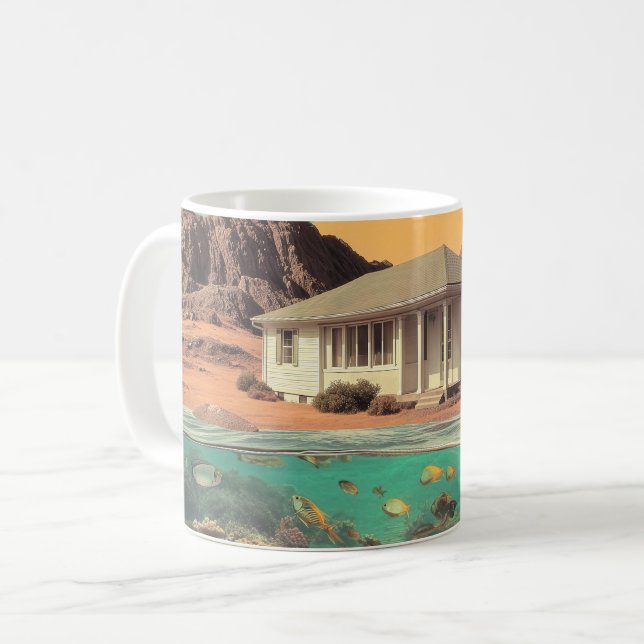 Caneca De Café Casa Surreal no Deserto com Recife Subaquático (Frente Esquerda)