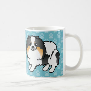 Caneca De Café Casaco de Tricolor Branco Cães Pomeranianos A Azul