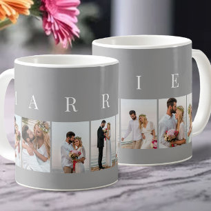 Caneca De Café CASADOS Colagem de fotos Grey e White com 7 imagen