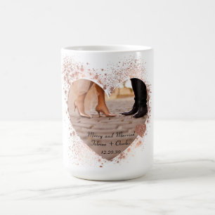 Caneca De Café Casados e Alegres Luzes Piscantes de Ouro Rosa Fot