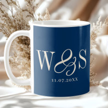 Casais de noivos iniciais azul navy elegantes