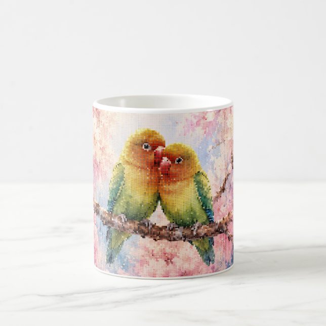 Caneca De Café Casais de Pássaros Amorosos em Estilo Geométrico E (Centro)