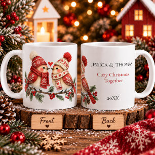Caneca De Café Casais de Pássaros de Natal Nórdico Escandinavo Ac