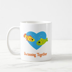 Caneca De Café Casais de Peixes Nadando Juntos Amor Personalizado