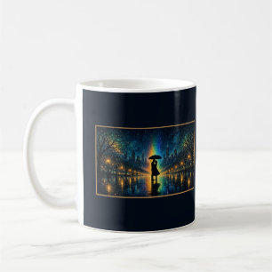 Caneca De Café Casais Debaixo de Guarda-chuva Arco-íris Chuva Cid