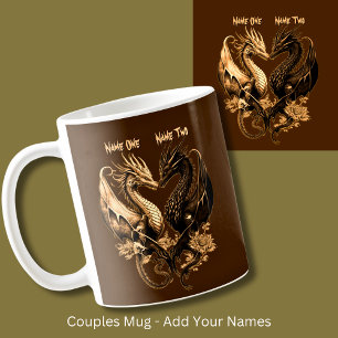 Caneca De Café Casais Dragões Dourados Adicionar Nomes