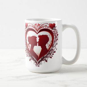 Caneca De Café Casal Abraçando Dentro de um Grande Coração Vermel