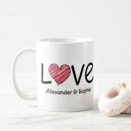 Caneca De Café Casal Amor Rabisco Coração Moderno Preto e Vermelh