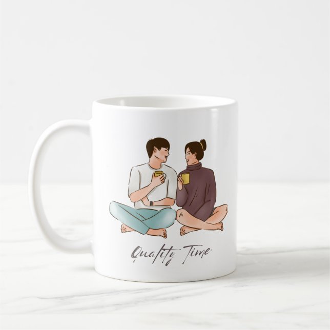 Caneca De Café Casal branco,  mínimo castanho, amor bonito (Esquerda)