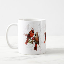 Caneca De Café Casal cardinal Tampão de aquarela pintada à mão
