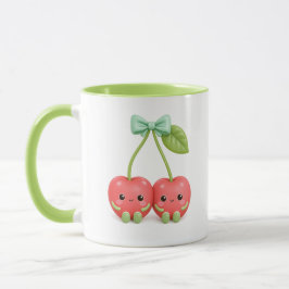 Caneca de Café Casal Cereja Kawaii Fofa