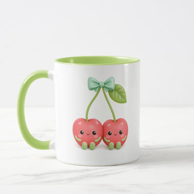 Caneca de Café Casal Cereja Kawaii Fofa (Esquerda)