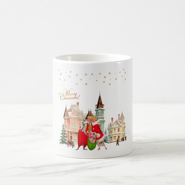 Caneca De Café casal de 1950 Feliz Natal (Centro)