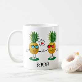 Caneca De Café Casal de Amor Emoji de Abacaxi Personalizado