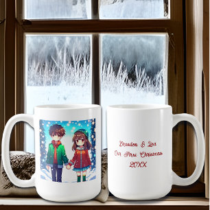 Caneca De Café Casal de Animação Bonita   Primeiro Natal
