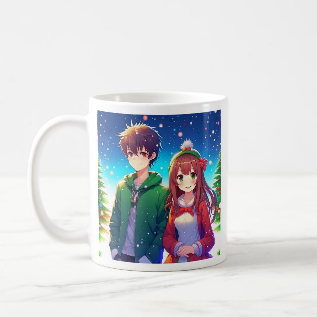 Caneca De Café Casal de Anime Fofo de Natal (Esquerda)