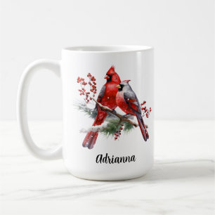 Caneca De Café Casal de Cardeais Pássaros Vermelhos Natureza
