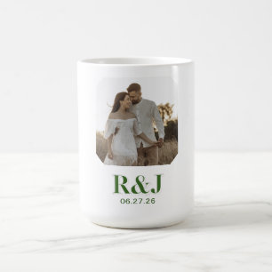 Caneca De Café Casal De Casamento Adicionar Foto Monograma Verde
