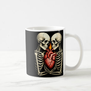 Caneca De Café Casal de Caveira Gótica Coração Flamejante Estilo 